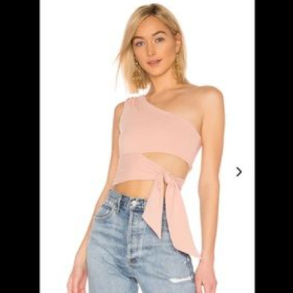 Lovers + Friends pink ribbed one shoulder tie waist top nwt